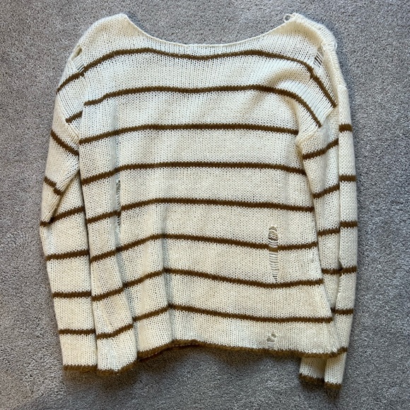 Distressed White & Brown Striped Sweater - Picture 7 of 8
